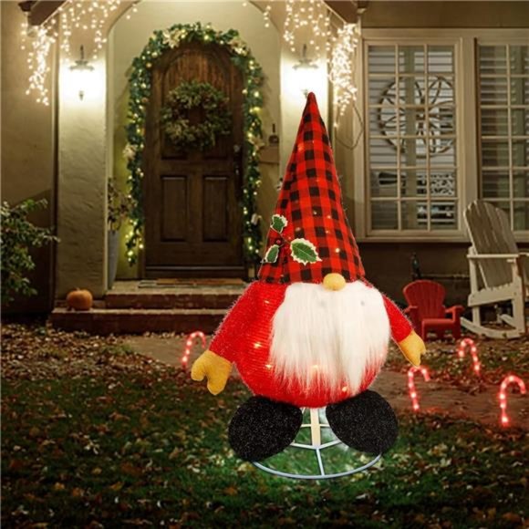 Lighted Christmas Decorations, Pre-Lit Pop Up Plush Xmas Gnome with Lights - Picture 5 of 6